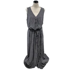 Soma Women's Navy Striped Surplice Wrap Ruffle Maxi Dress Size XL